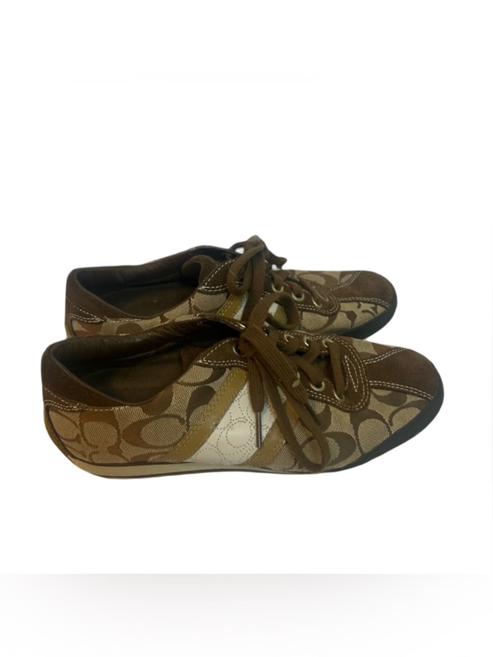Coach Brown Signature Canvas Sneakers with Tan and White Accents